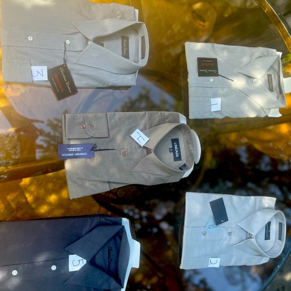 5 men’s dress shirts, never worn, multiple colours. Sizes are in the pictures. - Picture 9 of 9